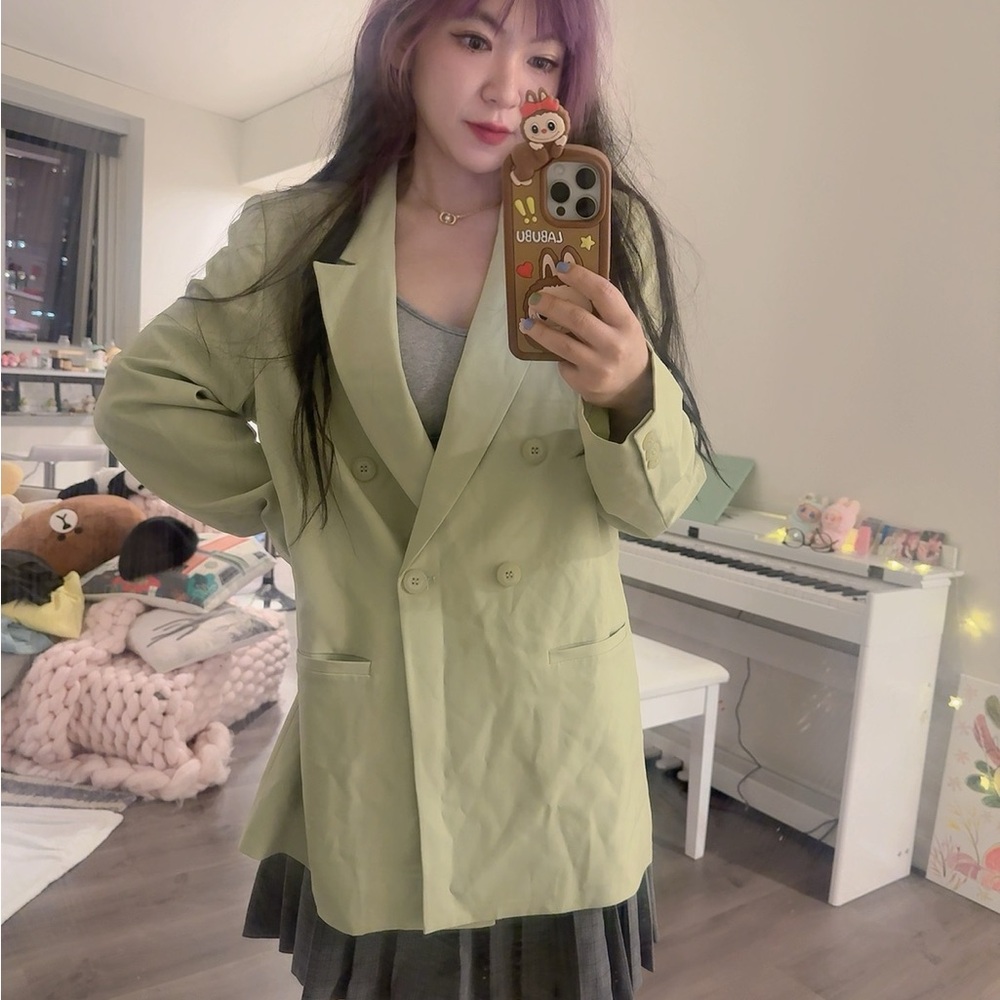Wayf Green Blazer Relaxed Fit Notched Lapels